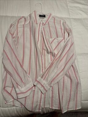 Express women’s White Shirt with Pink and Red Stripes button up